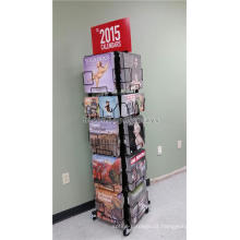 Livraria qualificada 4-Way Metal 4-Tier Calendar Advertising Suporte criativo rotativo para exibição de panfleto